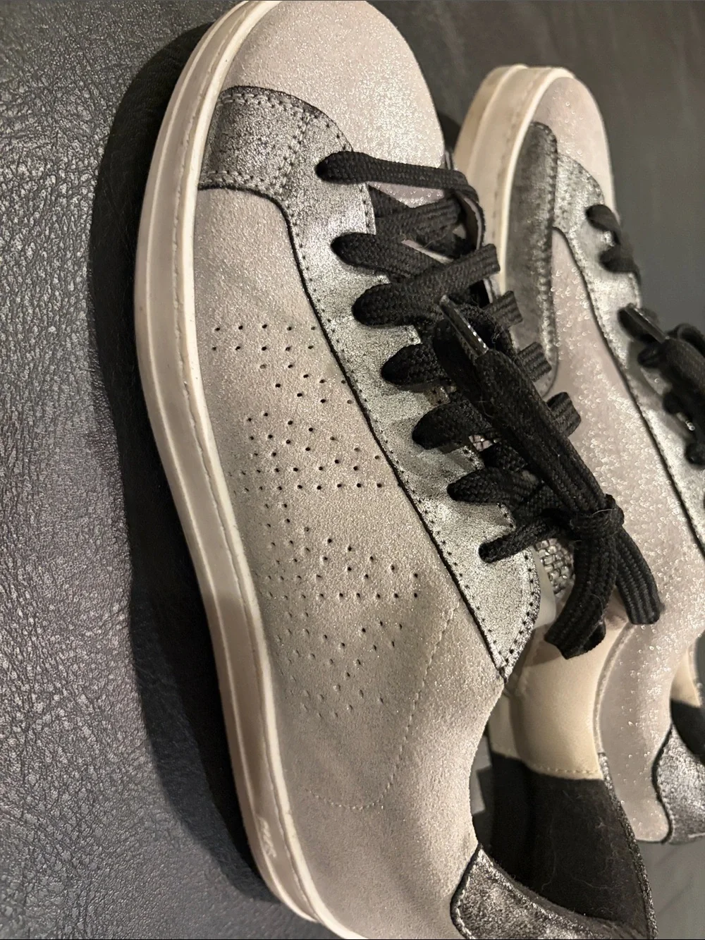 P448 Women's Gray and Black Sparkle Low-Top Sneakers 38